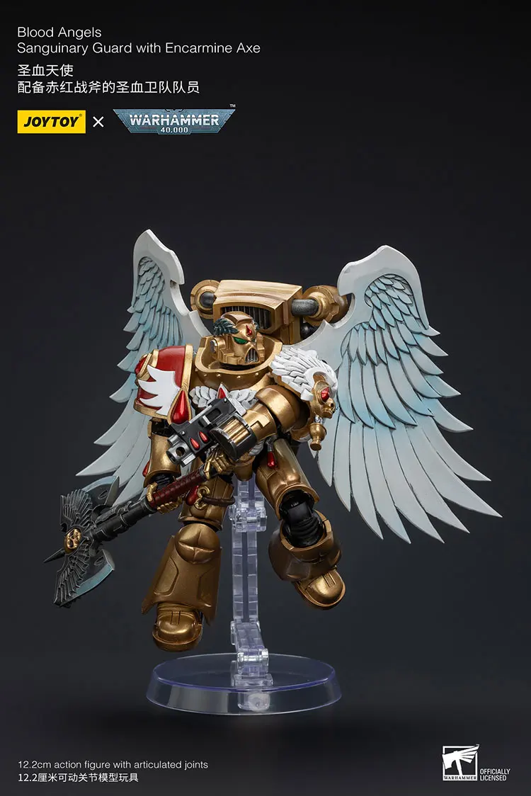 JOYTOY Warhammer 40K บลัดแองเจิลส์ ซันกัวร์นารี การ์ด พร้อมขวานเอนคาร์ไมน์ ฟิกเกอร์แอคชั่น ของสะสม ตุ๊กตา ของเล่นตกแต่ง