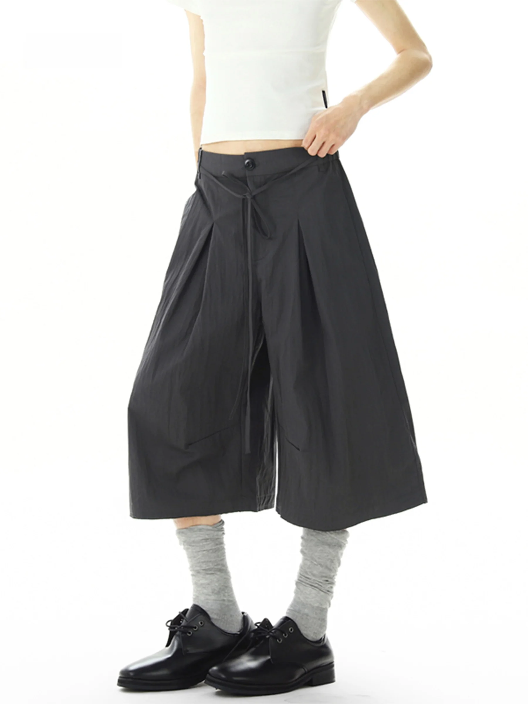 

American Style Pleated Frayed Hem Seven-Foot Pants Women's Loose Thin Casual Five-Foot Pants Bend Knife Shorts