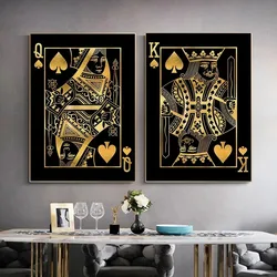 King & Queen Playing Cards Black and Gold Luxurious Poster Poker Cards Canvas Painting Aesthetic Wall Art Room Home Office Decor