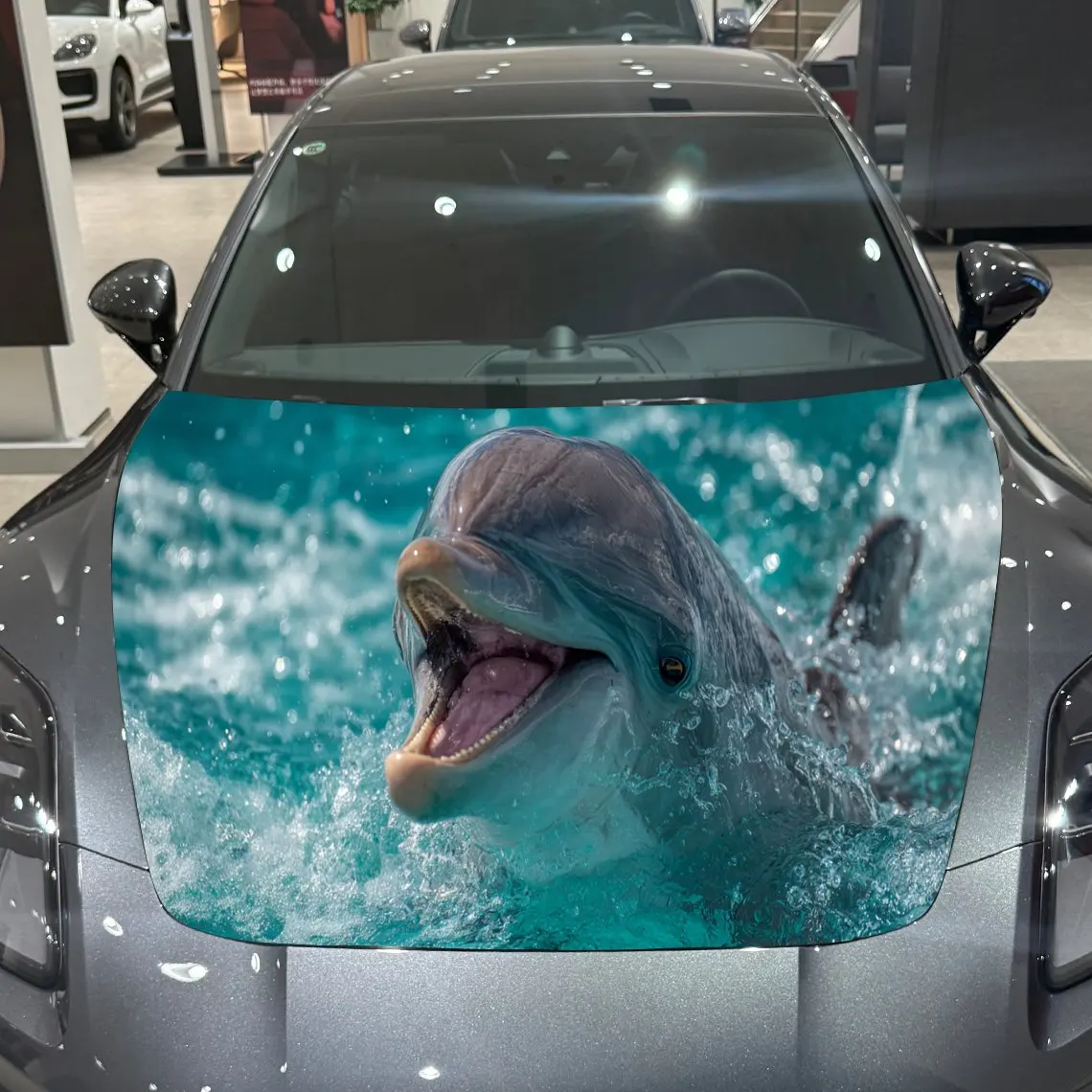 

Splash Dolphin Playful Charm Thrill PVC Car Hood Wraps, Self-Adhesive Waterproof Car Bonnet Decal Sticker, Car Decoration Protec
