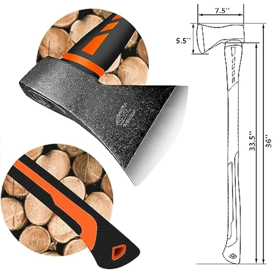 Chopping Axe Hand Axe Camp Hatchet for Splitting Kindling and Chopping Branches Wood Chopping Axe 5.5 lb with 36-in Fiberglass