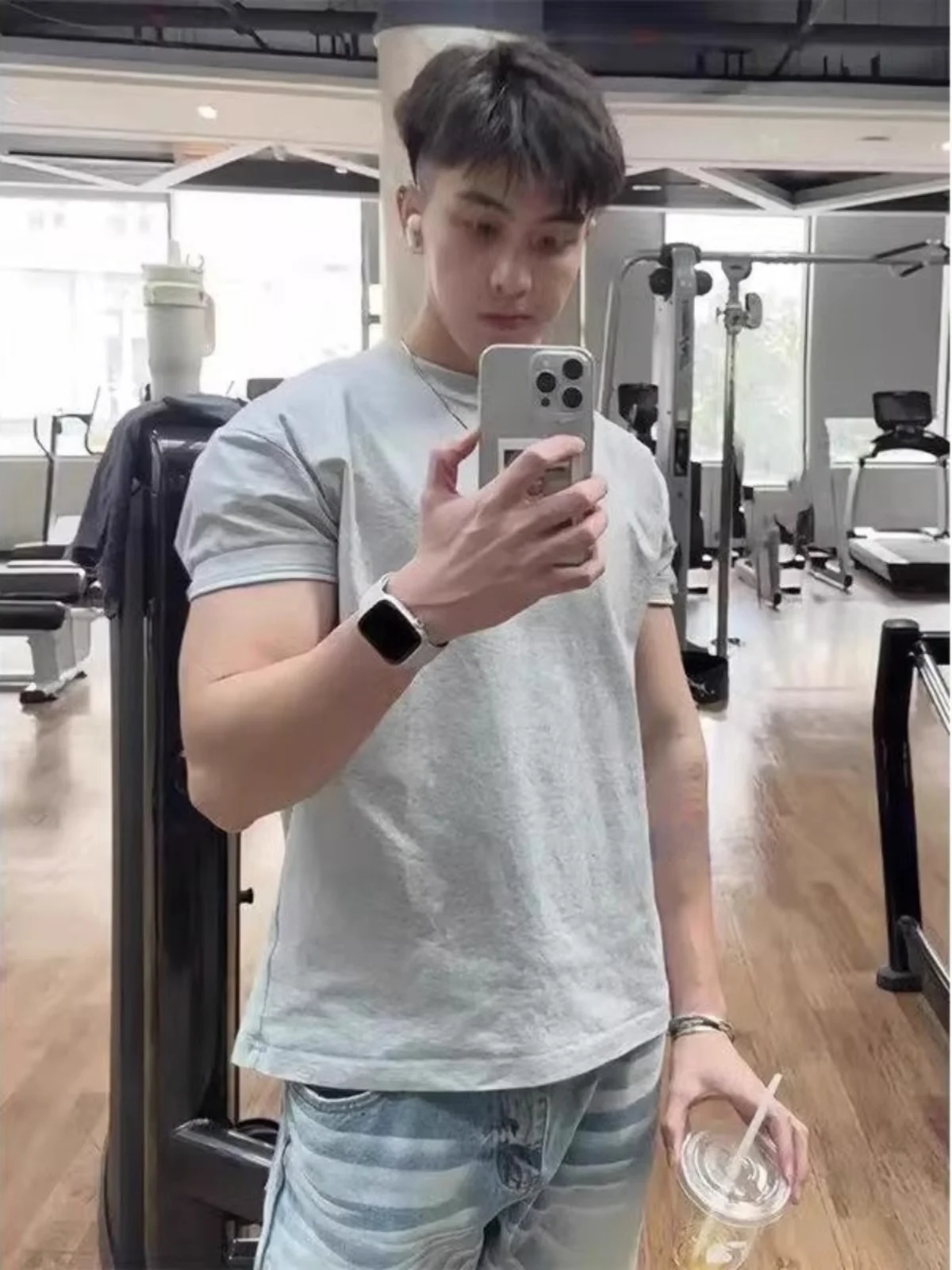 

American Sle ort Sve T-irt Men's Fitn Training Muscle ow Tighten Sve Mouth Sports Tee-Quarter Length Cuff