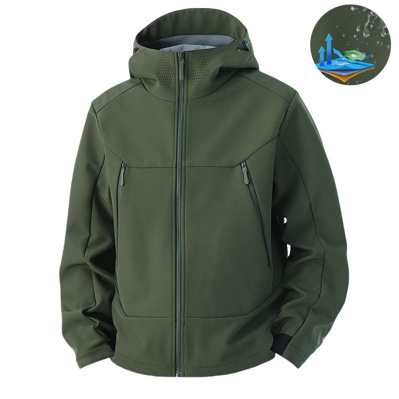 Men's Waterproof Softshell Jacket Men Fleece Lined Windproof Hooded Coats Outdoor Fishing Hiking Camping Jackets Men Windbreaker