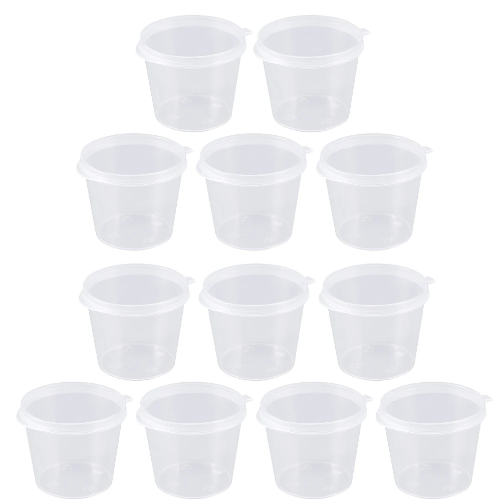 

100Pcs Clear Disposable Seasoning Boxes Portion Cups with Lids for Sauce Storage Pot Restaurant Use Plastic Round Storage