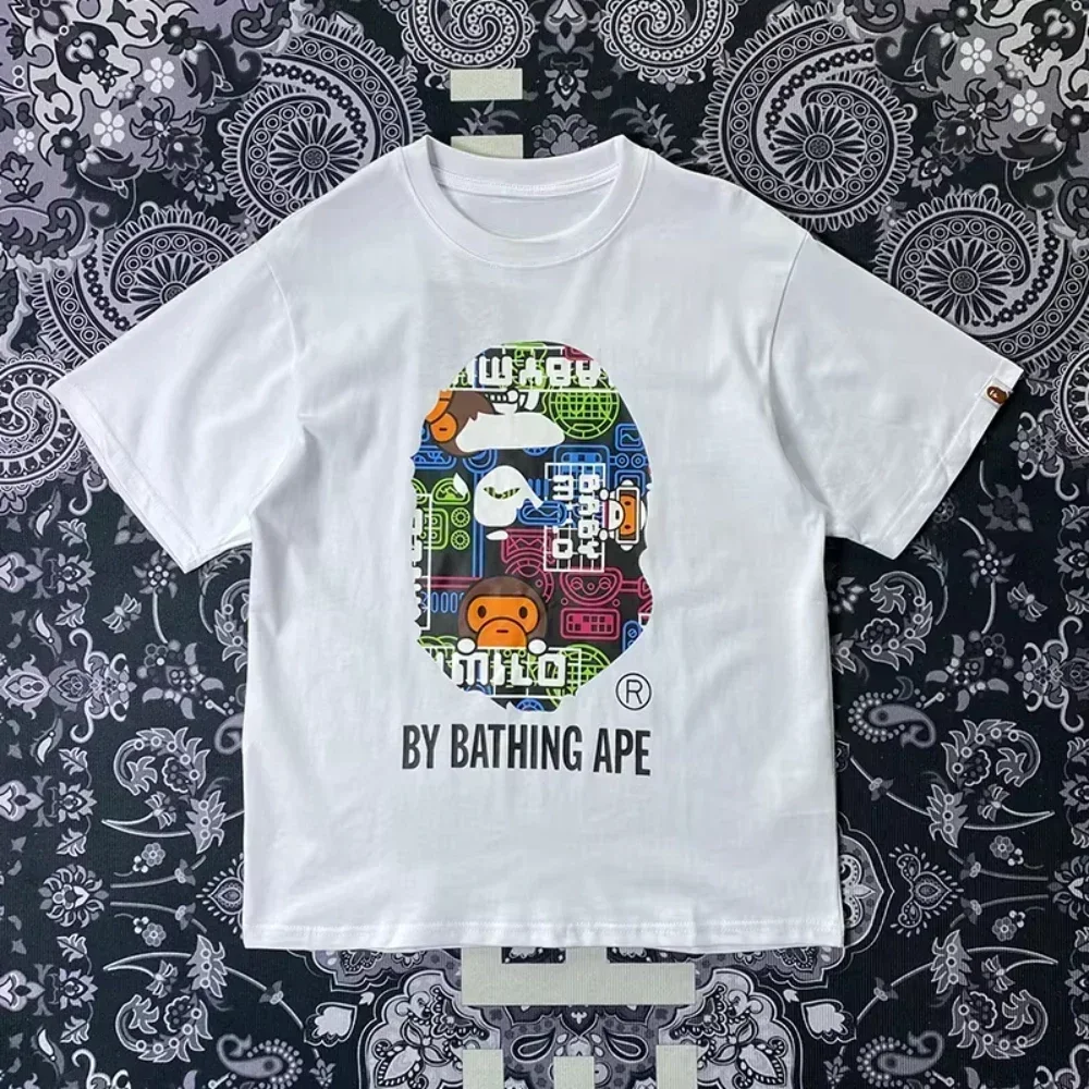 2025 Fashion Trendy Brand BAPE New Short-sleeved T-shirt for Men and Women Ape Head Printed Loose  Luxury Kid Short Shirt