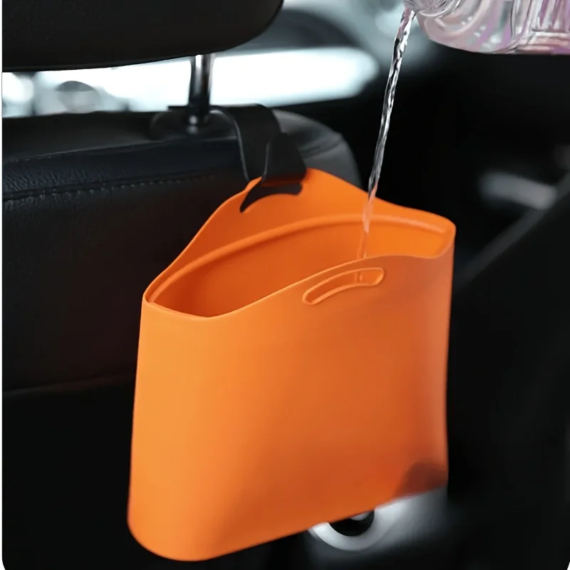 Portable Silicone Car Trash Can Foldable Hanging Waste Bin Vehicle Storage Space Saving Organizer for Car Interior Cleaning Acce