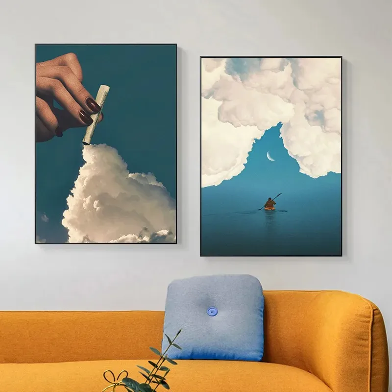 Vintage الخيال المستقبل السماء سحابة الملصقات ، قماش اللوحة ، مضحك جدار الفن ، صورة لغرفة المعيشة الحديثة ، ديكور المنزل #2