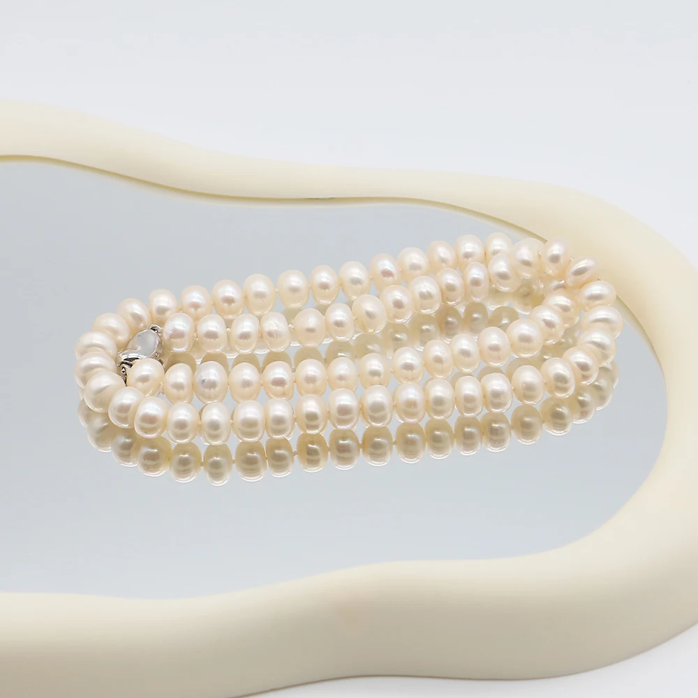 Exquisite Natural Freshwater White Flat Baroque Pearls Straight Hole Beaded Yuanbao Clasp Necklace Jewelry Accessories Materials