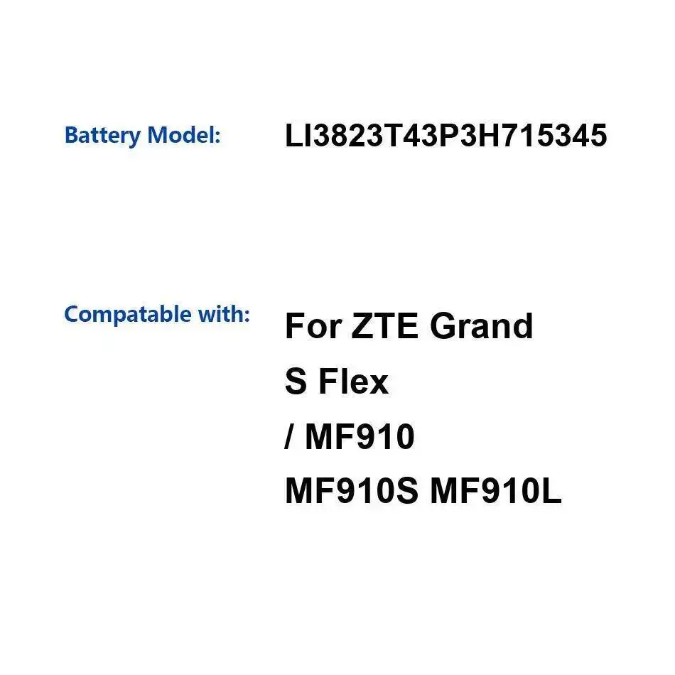 

Высокая производительность для Zte Grand S Flex MF910 MF910S MF910L 2300 мАч LI3823T43P3H715345 Долговечный аккумулятор мобильного телефона