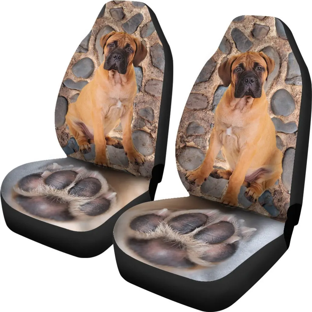 Bullmastiff Dog With Paw Print Car Seat Covers Set 2 Pc, Car Accessories Seat Cover