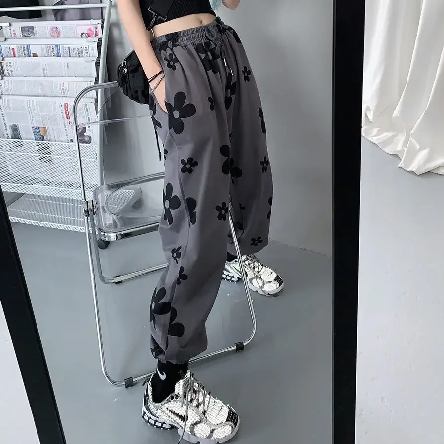 

Summer Floral Print Pants Y2k Fashion High Waisted Long Flared Pants 20241 Korean Style Trousers Gray Cargo Pants Women Clothes