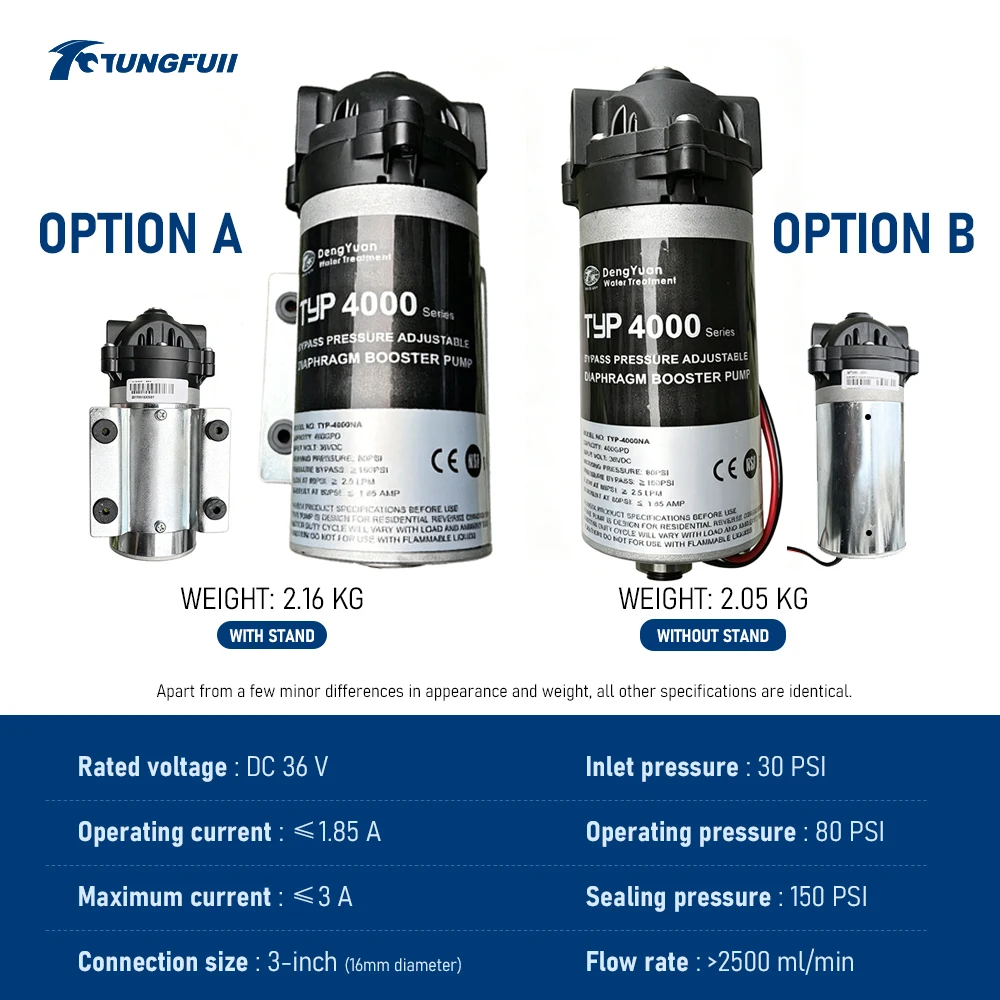 TUNGFULL DC36V 400G Diaphragm Booster Pump for RO Water System High Flow Stable Pressure Reverse Osmosis Water Filter