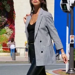 2023 Autumn Women's New Fashion Retro Casual Suit Coat Plaid Breast Versatile Comfortable Loose Fit Mid Length Suit Coat