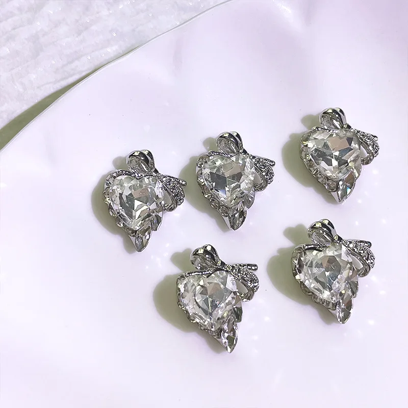10 STKS 3D Luxe Legering Boog Nail Art Liefde Hart Charms Rechthoekige Strass Accessoires Voor Manicure Nagels Decoratie Benodigdheden