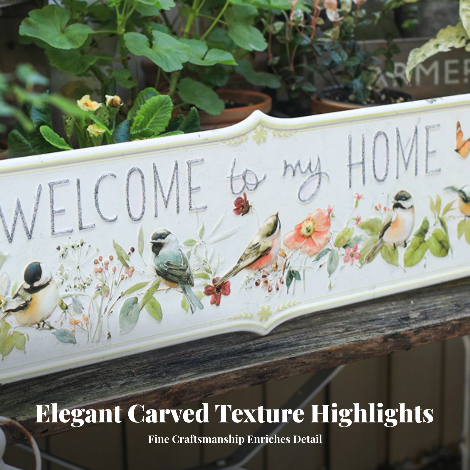 Vintage Garden Sign Floral Bird Sign Outdoor for Patio, Porch