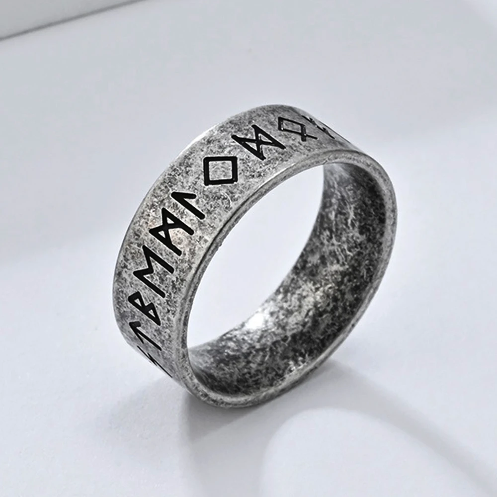 Vintage Nordic Viking Runes Celtic Knot Ring for Men Women Stainless Steel Odin Letter Rings Couple Simple Amulet Jewelry Gifts