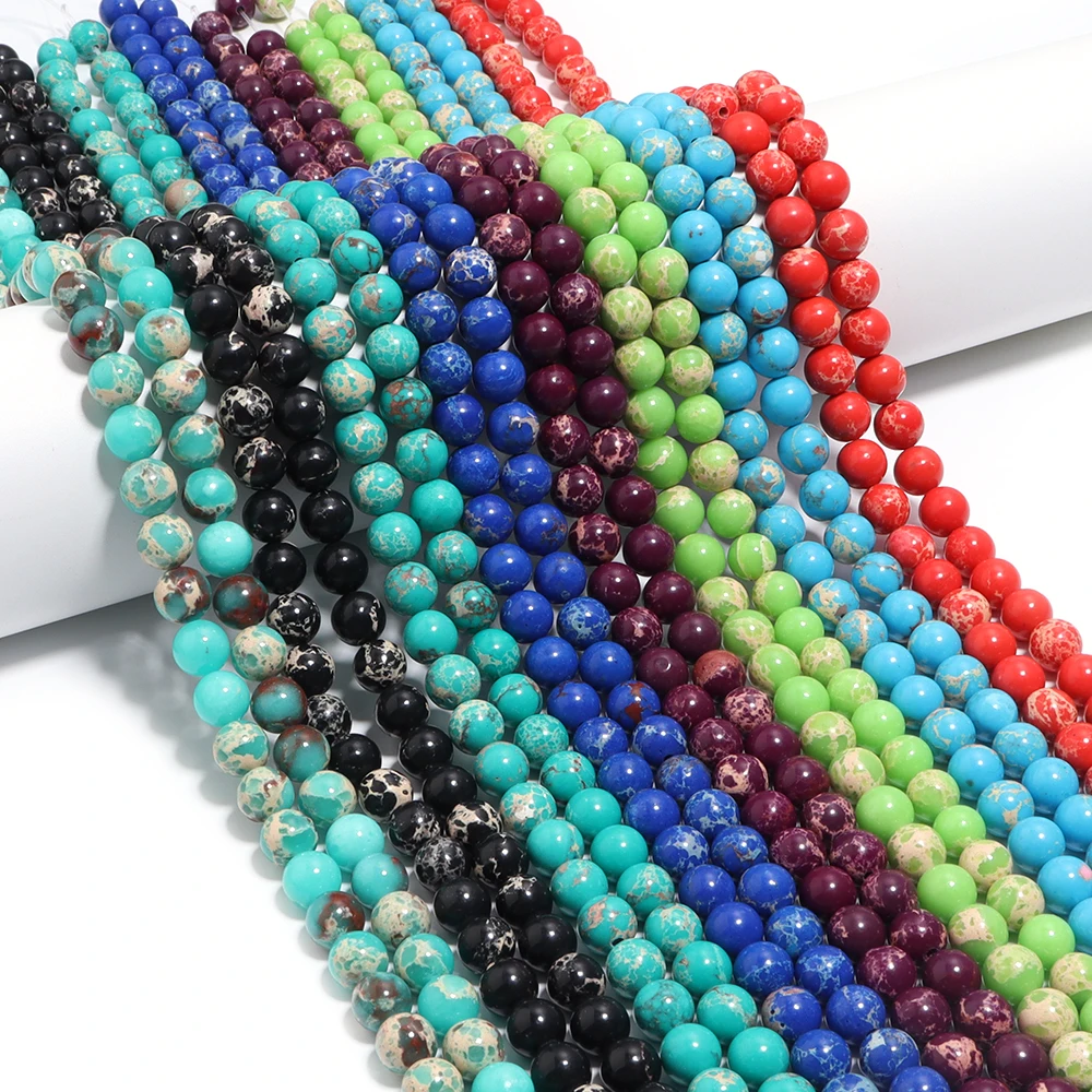 1 Strand 6 8 10mm Natural Stone Beads Colorful Pattern Emperor Stone Round Beads For Jewelry Bracelet Making DIY Necklace Gift