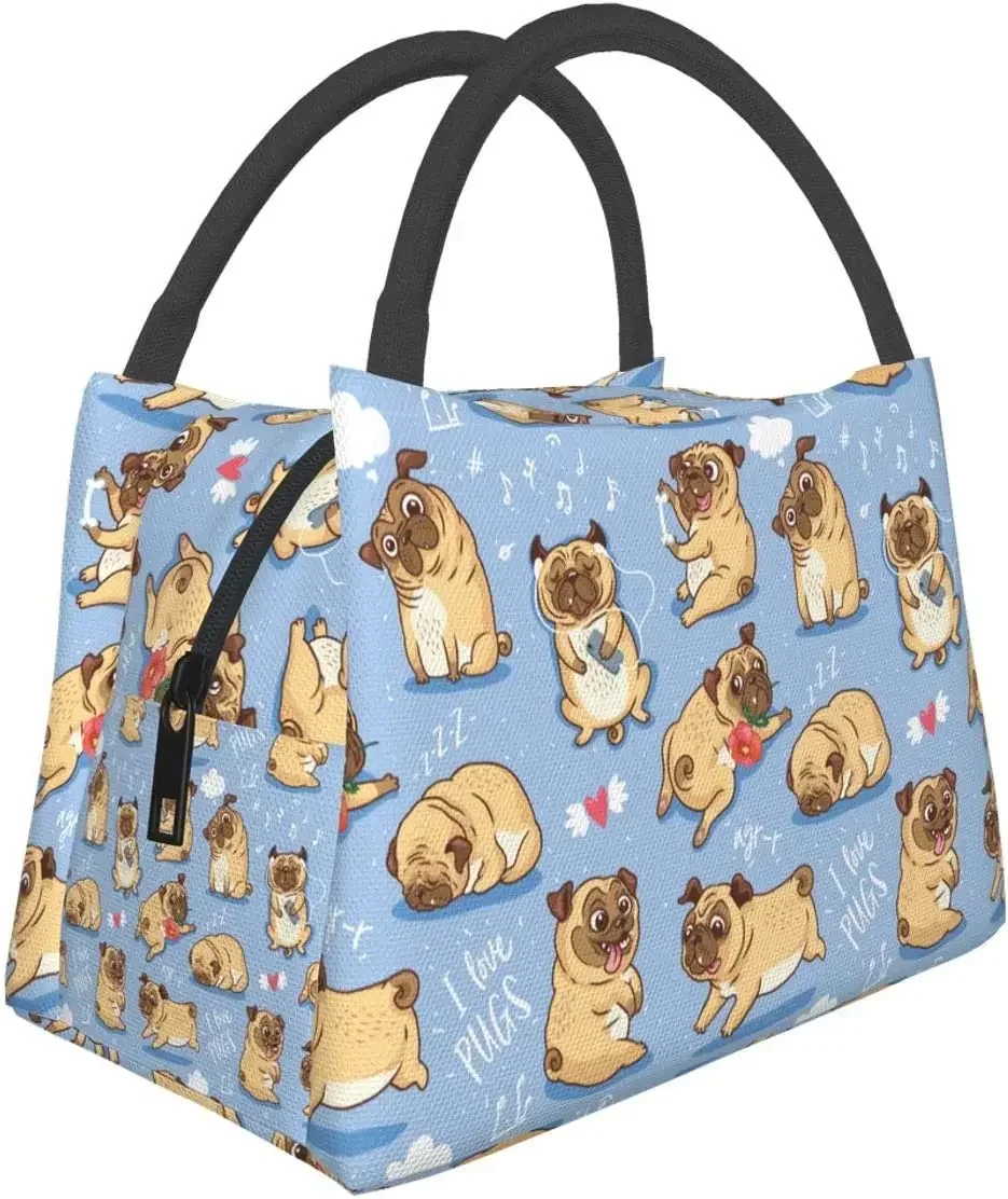 

Pug Blue Lunch Bag Insulated Lunch Box Meal Prep Cooler Tote for Picnic Camping Work Travel