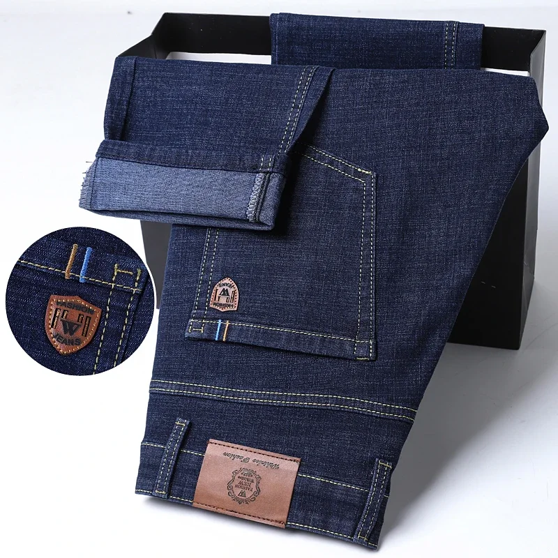 2026 Stretch Business Four Seasons Blue Regular Fit Straight Jeans Y2k Clothes Pantalon Homme