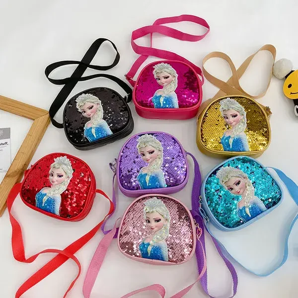 Disney Princess Crossbody Bags Frozen 2 Elsa Sofia Cartoon Shoulder Bag  Girls Fashion Sequins Handbags Kids Backpack