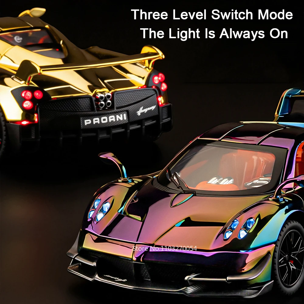 1:24 باجاني هوايرا دينستيا سبيكة دييكاست نموذج ألعاب مصغرة أبواب السيارات مفتوحة ضوء الصوت التراجع المركبات الصبي هدايا عيد الميلاد