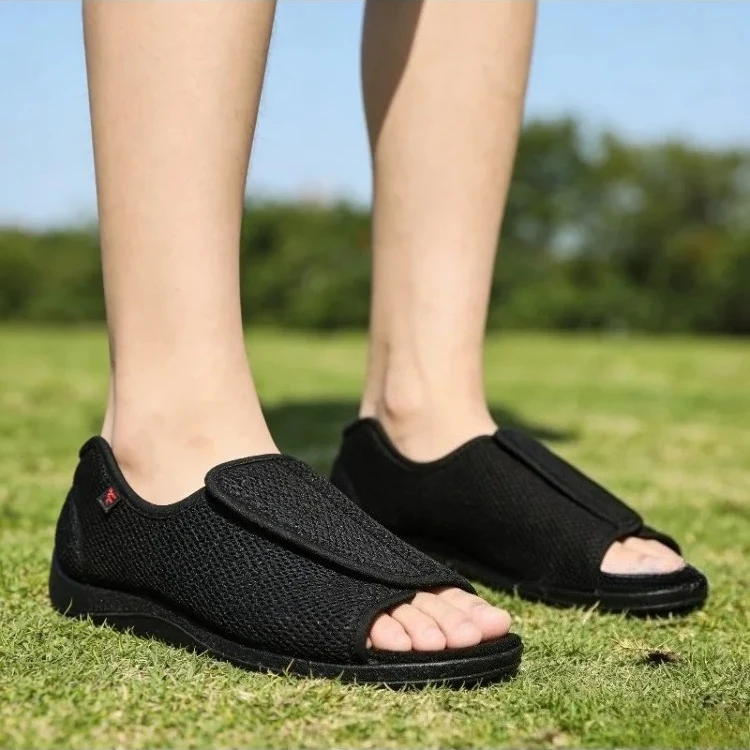 Wide Fit Diabetic Shoes with Adjustable Straps for Swollen Feet Foot Care Walking Shoes for Middle Aged and Elderly