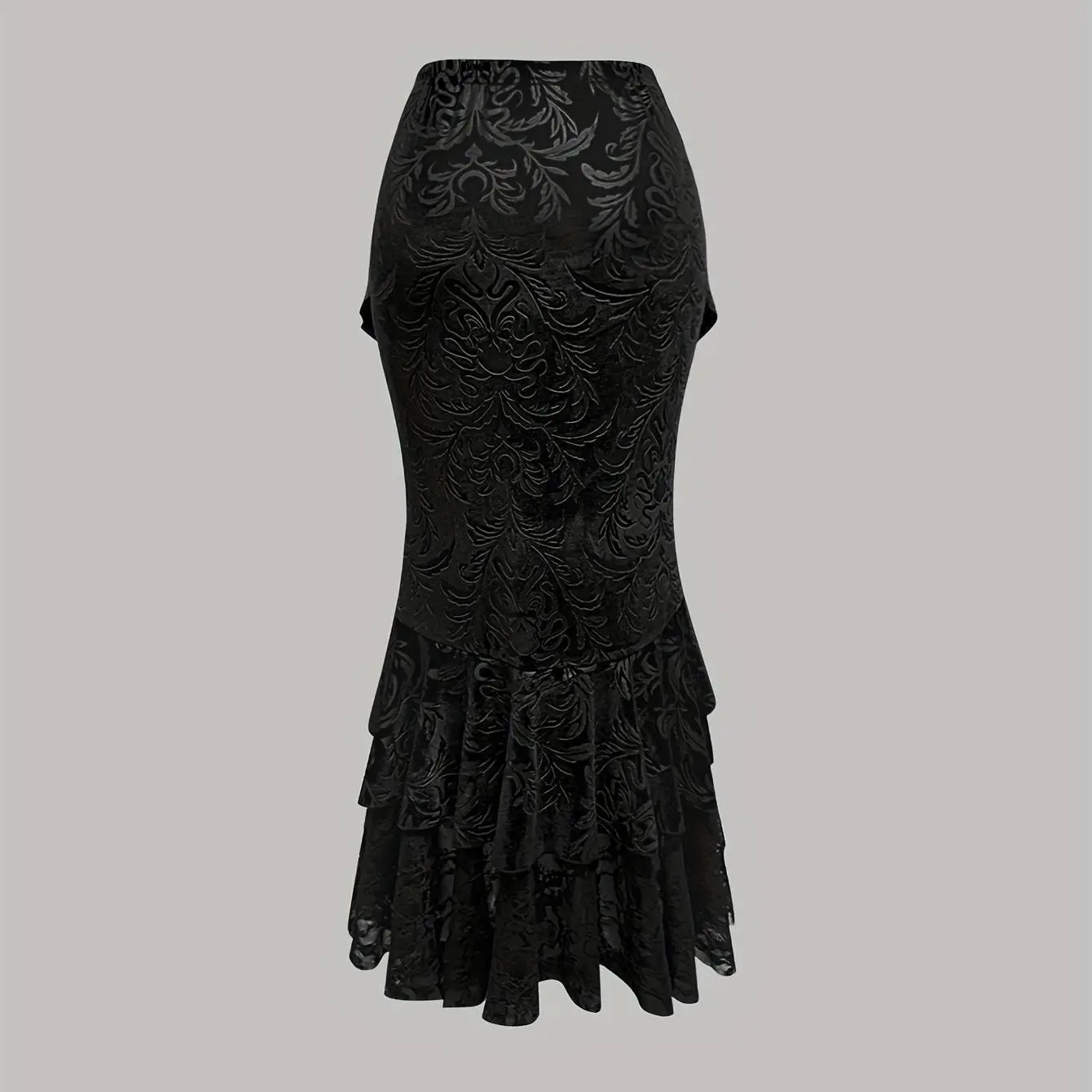 SALIENCY Women Original Design Gothic Lace Patch Black Long Skirt Lace Big Fishtail Sheath Sexy Long Trumpet Skirt