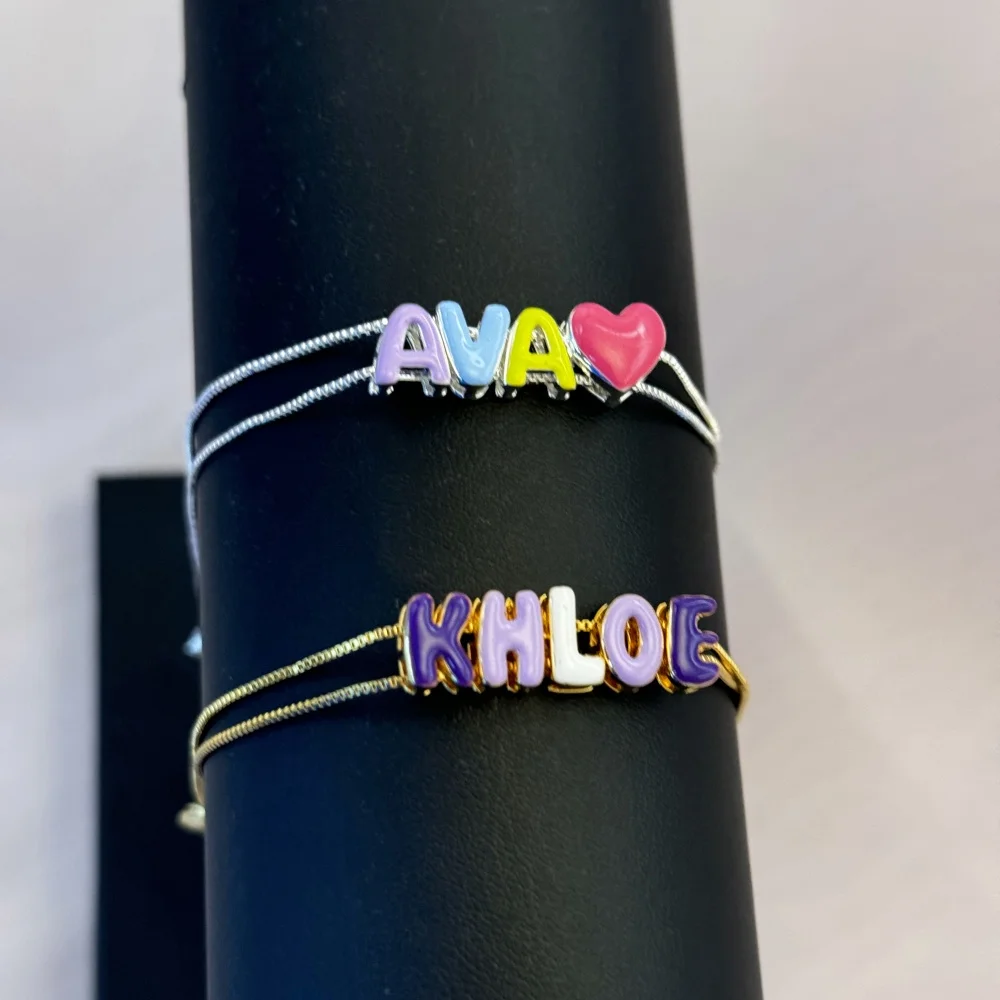 DUOYING Custom Bubble Letter Sliding Capital A-Z Letters Colorful Enamel Bracelet Cute Style Birthday Gift