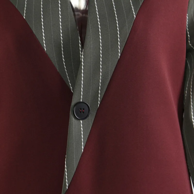 HKSH Autumn New Women Trendy Trench Coat Contrast Color Spliced Stripe Single Button V-neck High Street Long Windbreaker HK10654