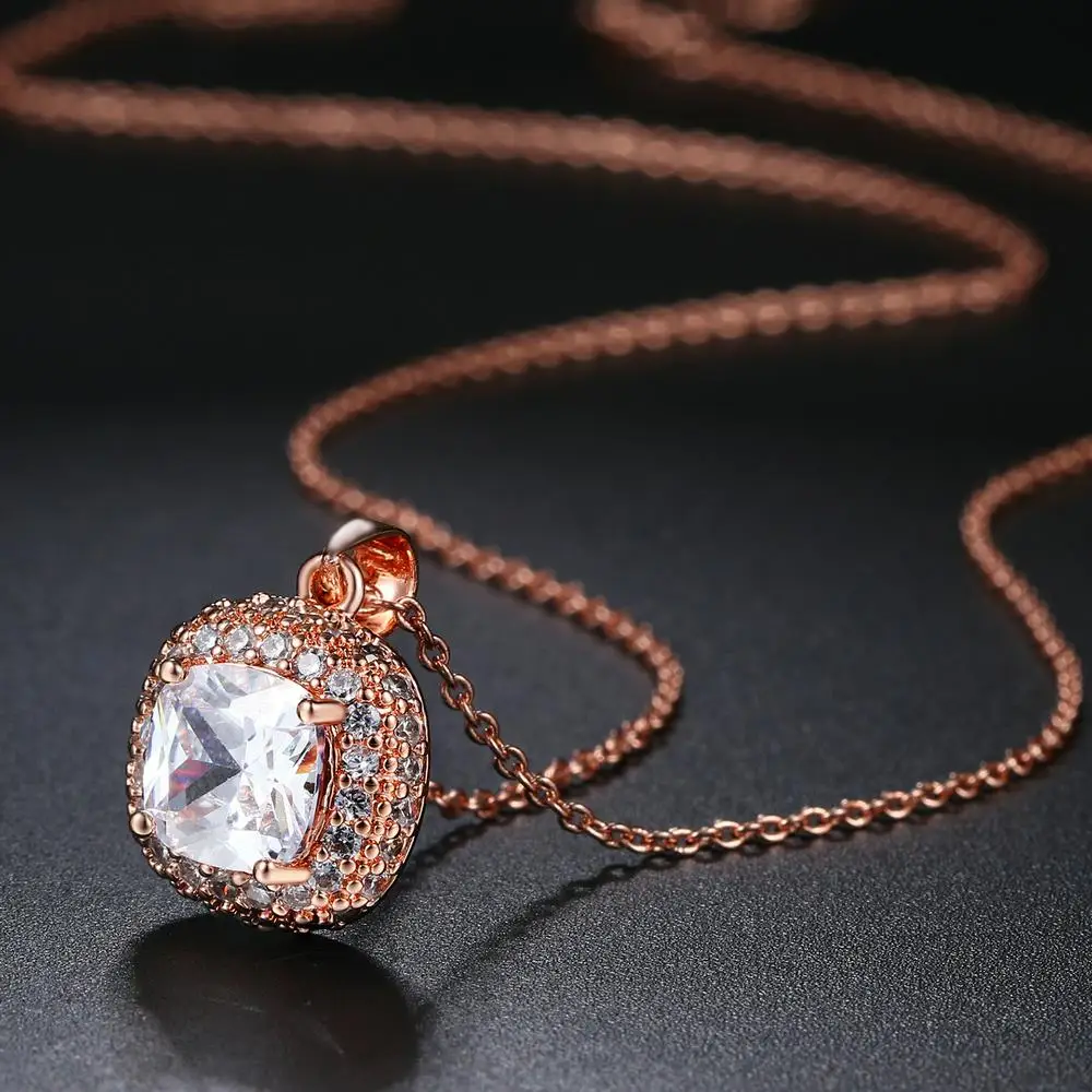 N112 Classic Crystal Rose Gold Color Charms Necklaces pendants Fashion Jewelry For Women Wedding Gifts items colares joias