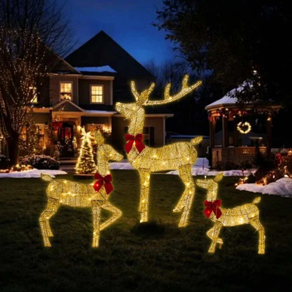 

3Pc Lighted Deer Reindeer Family Lighted Deer Christmas Decor With LED Lights Light Up Bucks Doe And Fawn Indoor Or Outdoor Yard