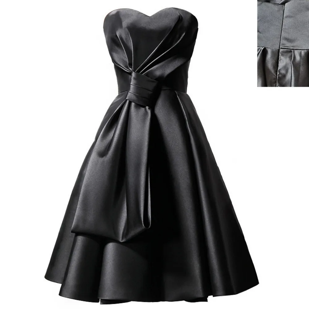 Vestido pequeno de cetim, Hepburn Glamorous Party Dress, Vestido de noite, Seção curta, Preto, Novo, 2022