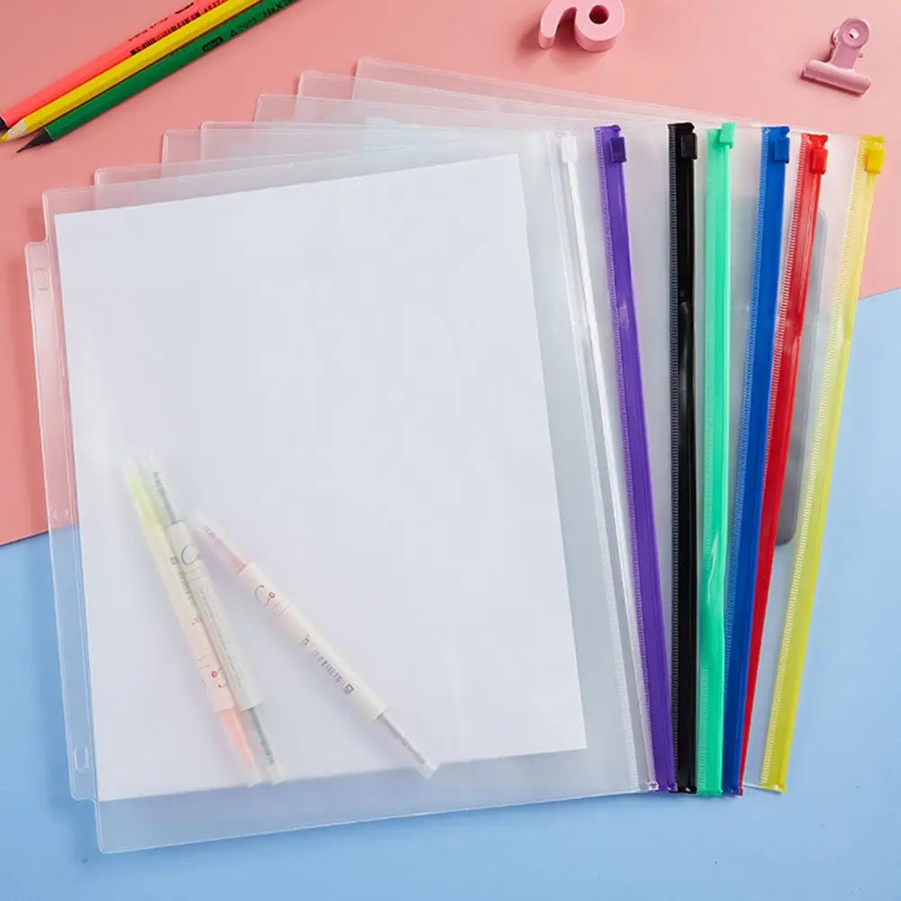 A6/A5 6 Ring Binder Pocket File Organizer Storage Folder PVC Transparent Loose Leaf Pouch with Self-Styled Zipper Filing Binder