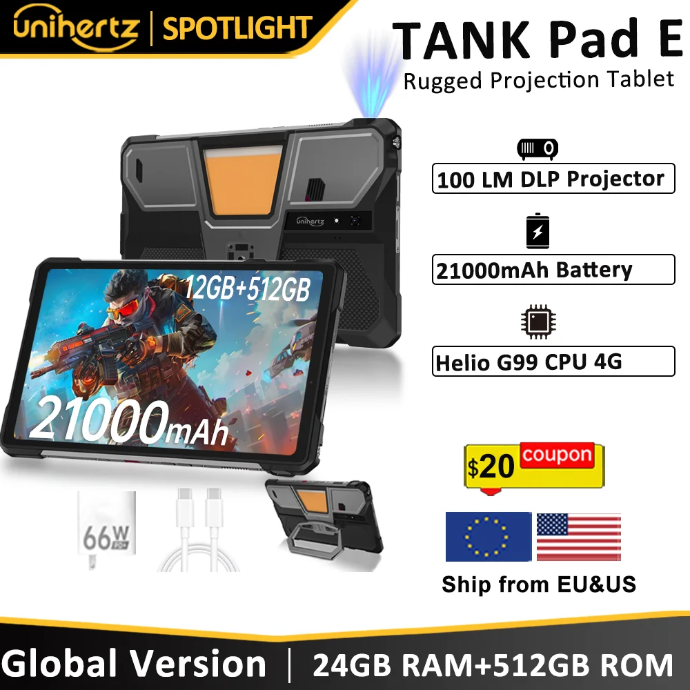Unihertz 8849 TANK PAD E Rugged Projector Tablet Smartphone 10.95 inch 120Hz 24GB 512GB Phone 21000mAh 32MP+50MP 66W Tablet