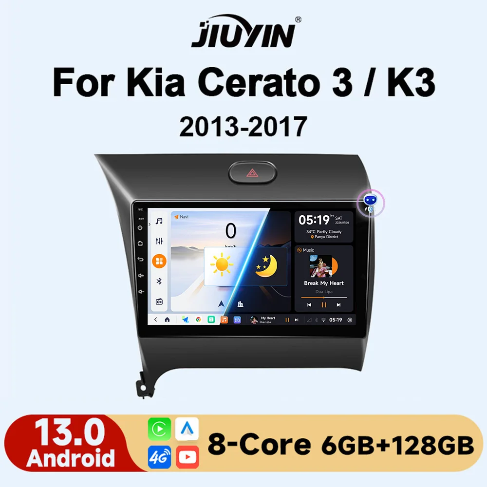 

JIUYIN 2 Din Android 13 Car Radio For Kia K3 Cerato 3 Forte 2013-2017 Multimedia Video Player Navigation GPS 4G Carplay Auto