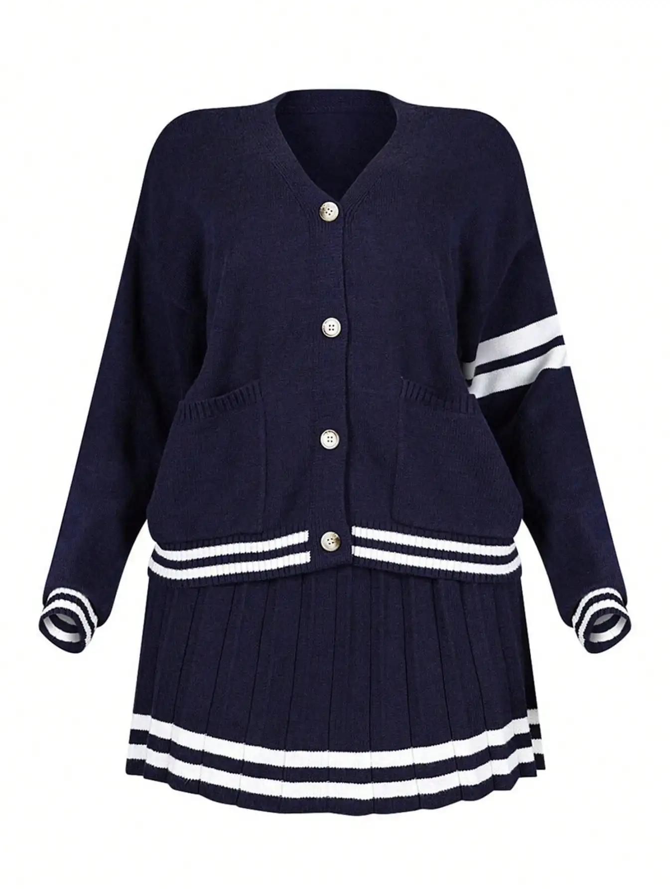 

Fisoew Женский вязаный кардиган на пуговицах и комплект из 2 предметов - комплект одежды для отдыха в стиле ретро Y2K на осень-зиму, повседневная офисная одежда