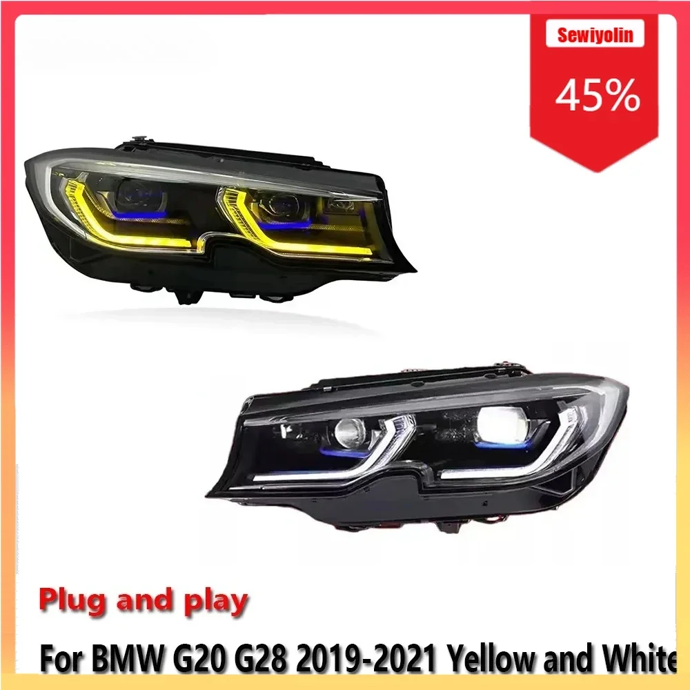 

Автомобильные светодиодные фары, детали для BMW G20 G28 2019-2021, лазерная автоматическая противотуманная желтая и белая вилка указателя поворота DRL