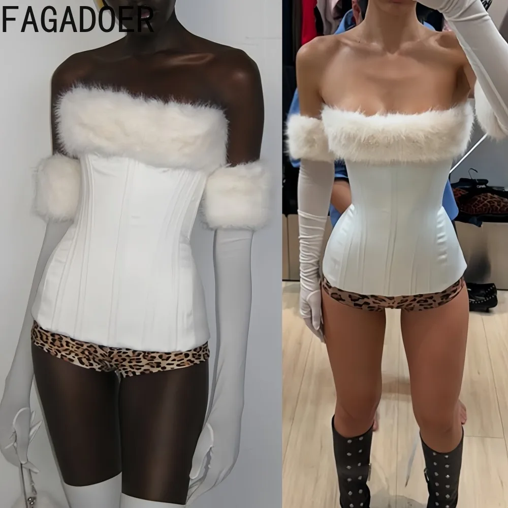 

FAGADOER новая зимняя сексуальная меховая лоскутная футболка для женщин, однотонный укороченный топ без рукавов с открытой спиной, женская уличная одежда