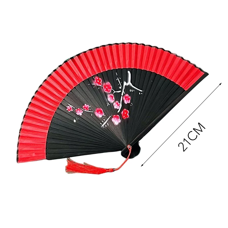 Red Silk Fan Chinese Japanese Style Folding Fan Wedding Home Decoration Vintage Crafts Party Dance Elegant Flower Hand Held Fan