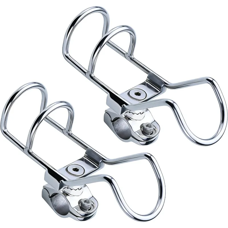 2Pcs 316 Stainless Steel Fishing Rod Holder 360° Adjustable Clamp On Boat Rail Mount for 25mm 32mm Tube Marine Yacht Kayak