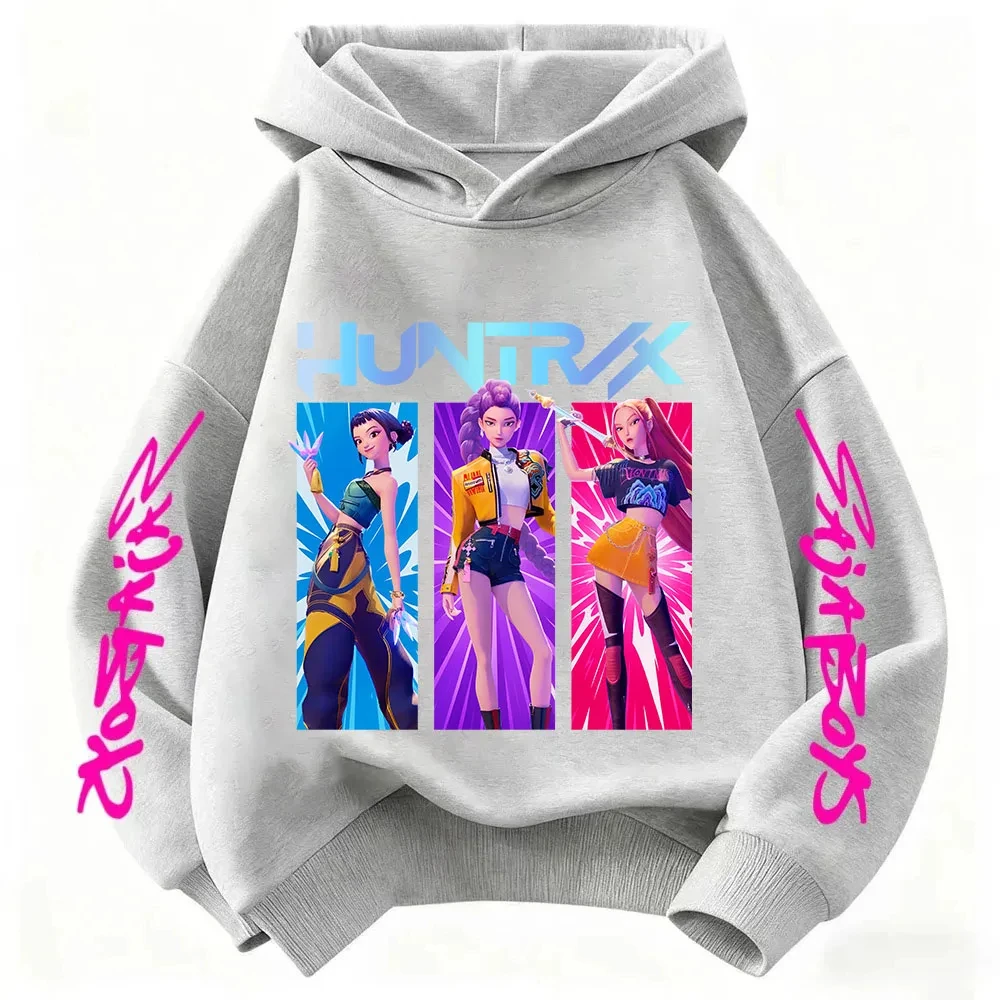 Niedlicher Cartoon-Hoodie für Jungen und Mädchen, Hunter Rumi Derpy, warm und dick, modisches Freizeit-Oberteil, bedrucktes lila Sweatshirt