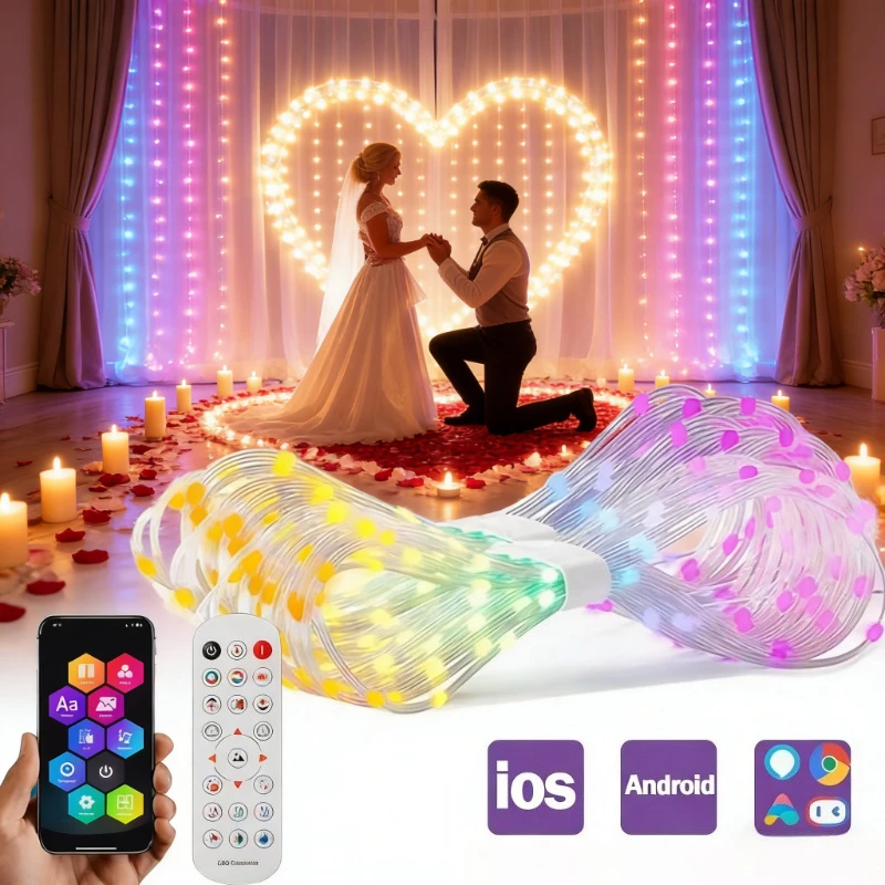 

400LEDs Smart Curtain Lights Bluetooth App LED String RGB Fairy Lights DIY Music Change Display for Window Bedroom Decoration