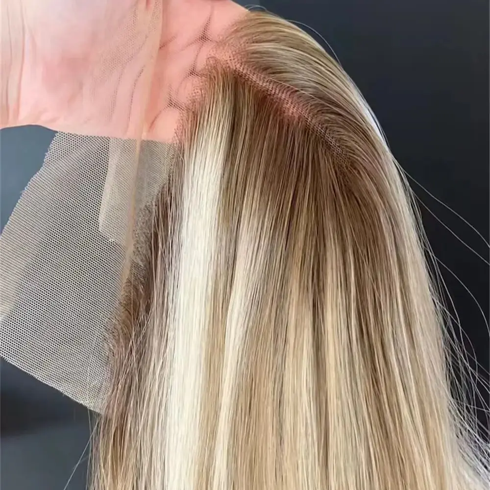 

Светло-русый с коричневым миксом цветов, синтетический парик с эффектом дымчатого балаяжа, мягкие волнистые пряди, 13x4 HD кружево, 24 дюйма, реалистичный вид