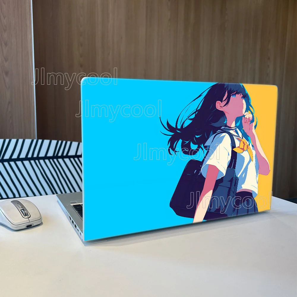 2 Pieces Janpanese Anime Young Girl Vinyl Laptop Sticker Self-adhesive Case for HP Lenovo Apple ASUS Easy To Install Decal