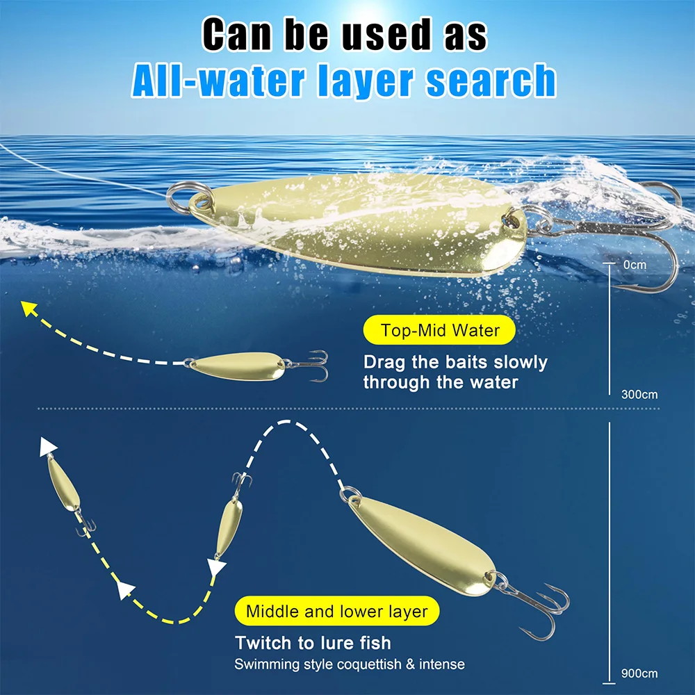 5Pcs Fishing Spoons Metal Fishing Lures Gold Jigging Casting Lure Trolling Spoon with Treble Hooks for Bass Salmon Trout Walleye view 4