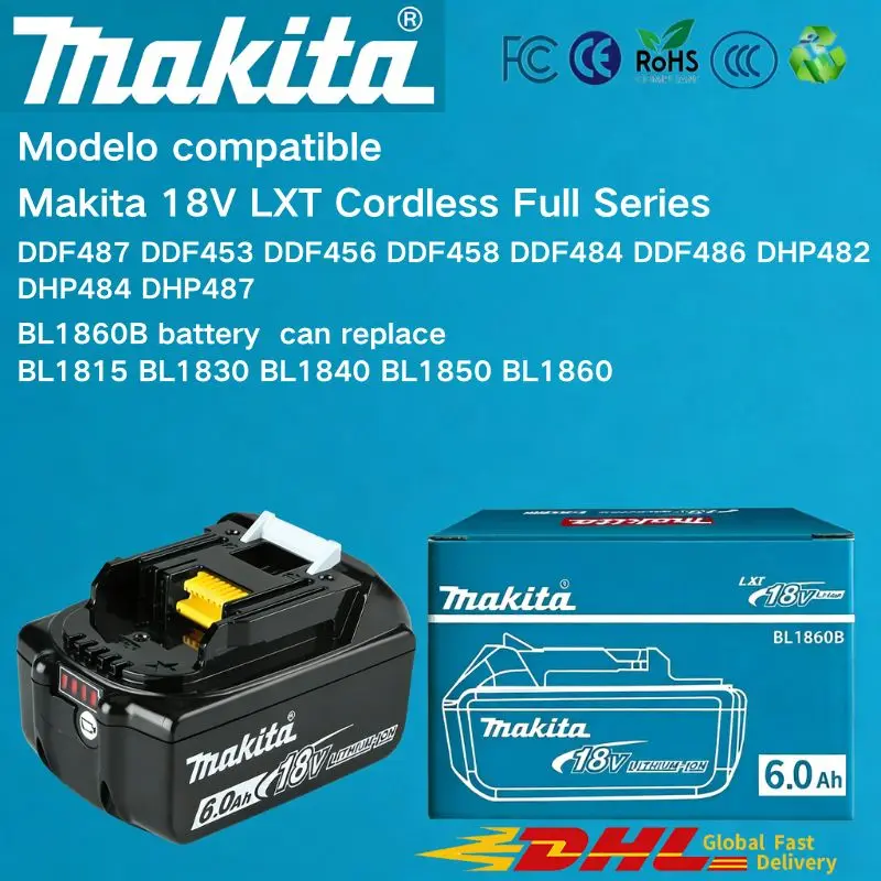 Makita 18V 6A High-Capacity Battery Applicable to BL1830 BL1815 BL1860 BL1850 BL1840B LXT Electric Tool Batteri High Capacity