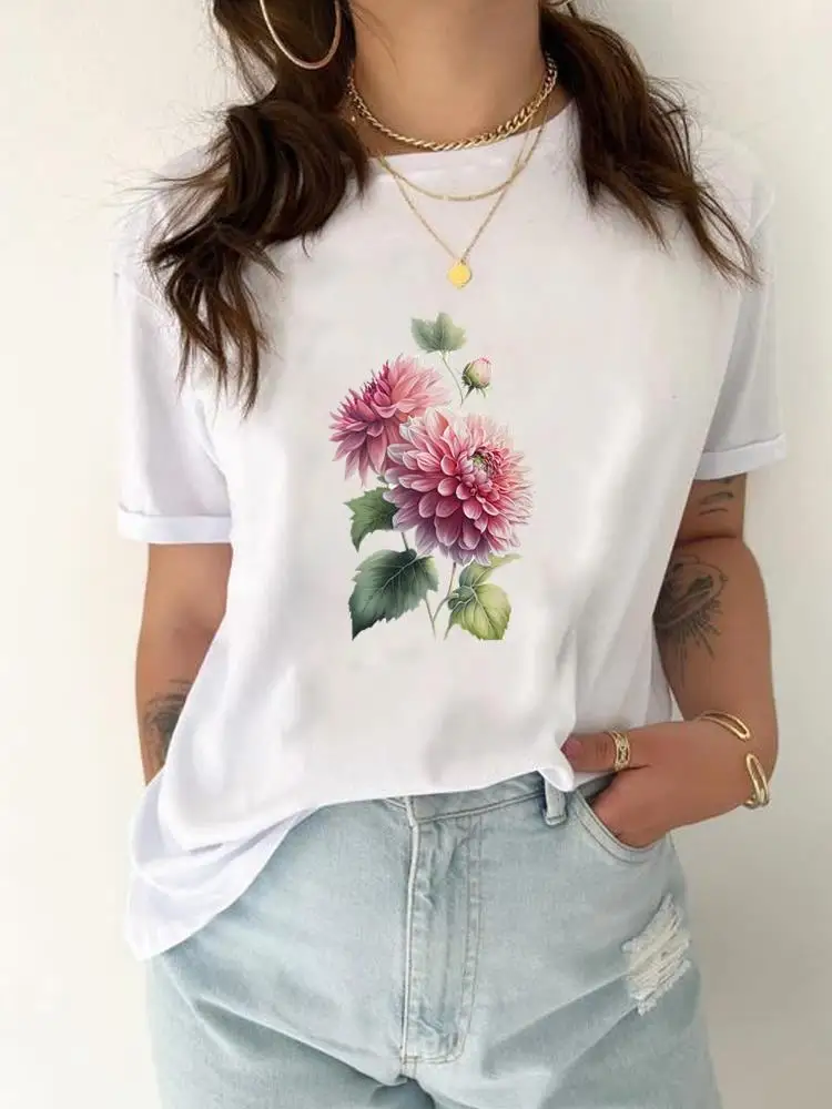 

Casual Flower Floral Sweet 90s Lovely Short Sleeve Graphic T Shirt Clothing Female Print T-shirt Top Women Fashion Tee