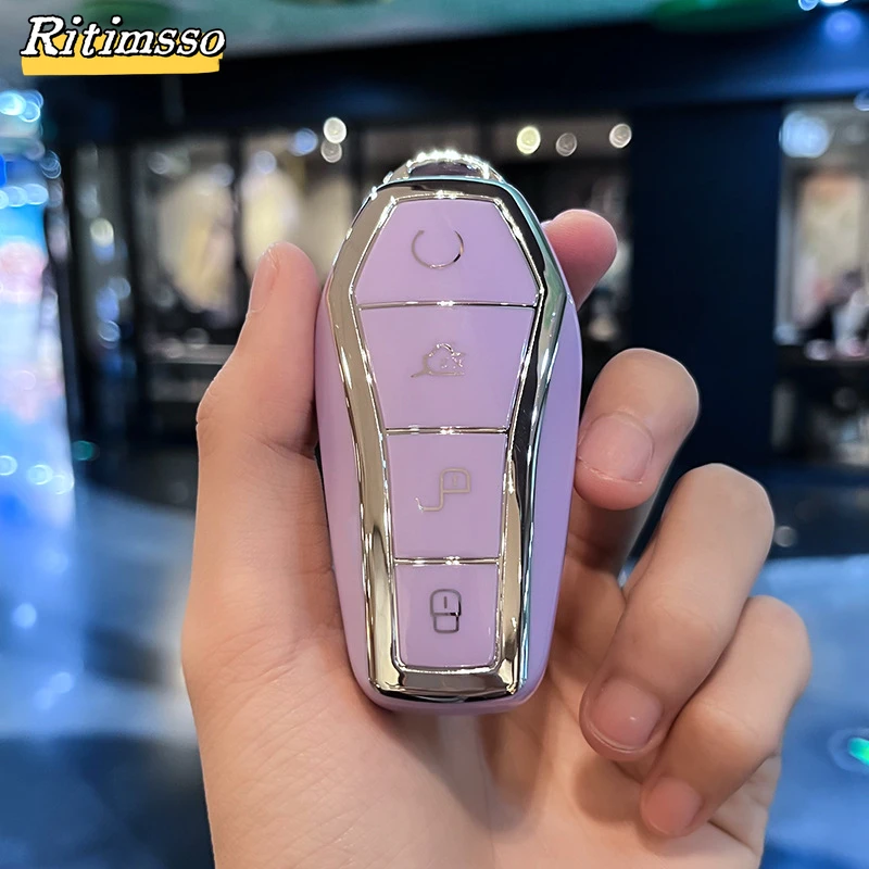 Fashion New Soft TPU Car Key Case Protect Cover 4 Buttons For BYD Qin Plusdmi Atto 3 Han EV Dolphin Durable Car Accessories