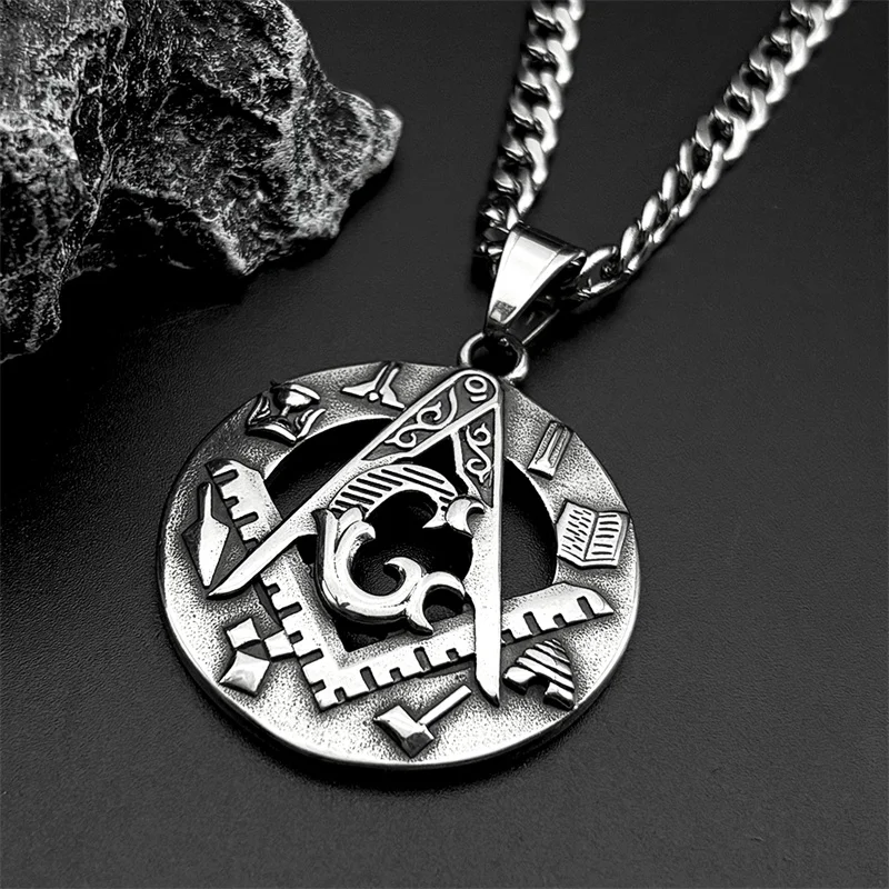 

Vintage Masonic Freemason Symbol Pendant Necklaces for Men Stainless Steel Freemason Biker Male Chain Necklaces Jewelry Gifts