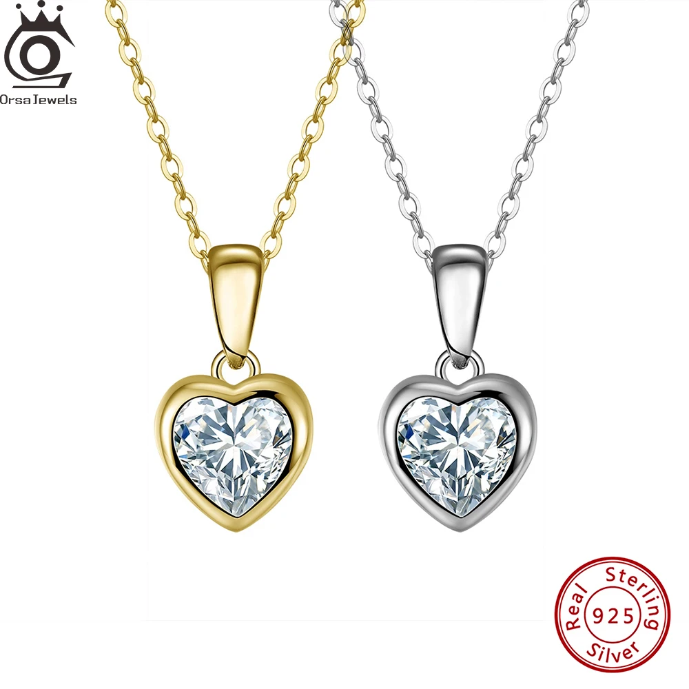 

Ожерелье ORSA JEWELS из стерлингового серебра 925 пробы с подвеской в форме сердца, циркониевый кулон в виде сердца, цепочка на ключицу, элитная цепочка на шею, подарок APN04